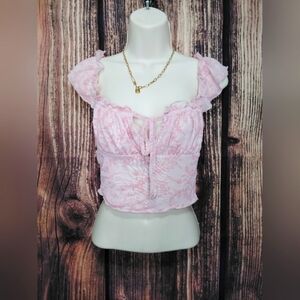 Barbiecore Pink Lace Ruffle Top Size Small